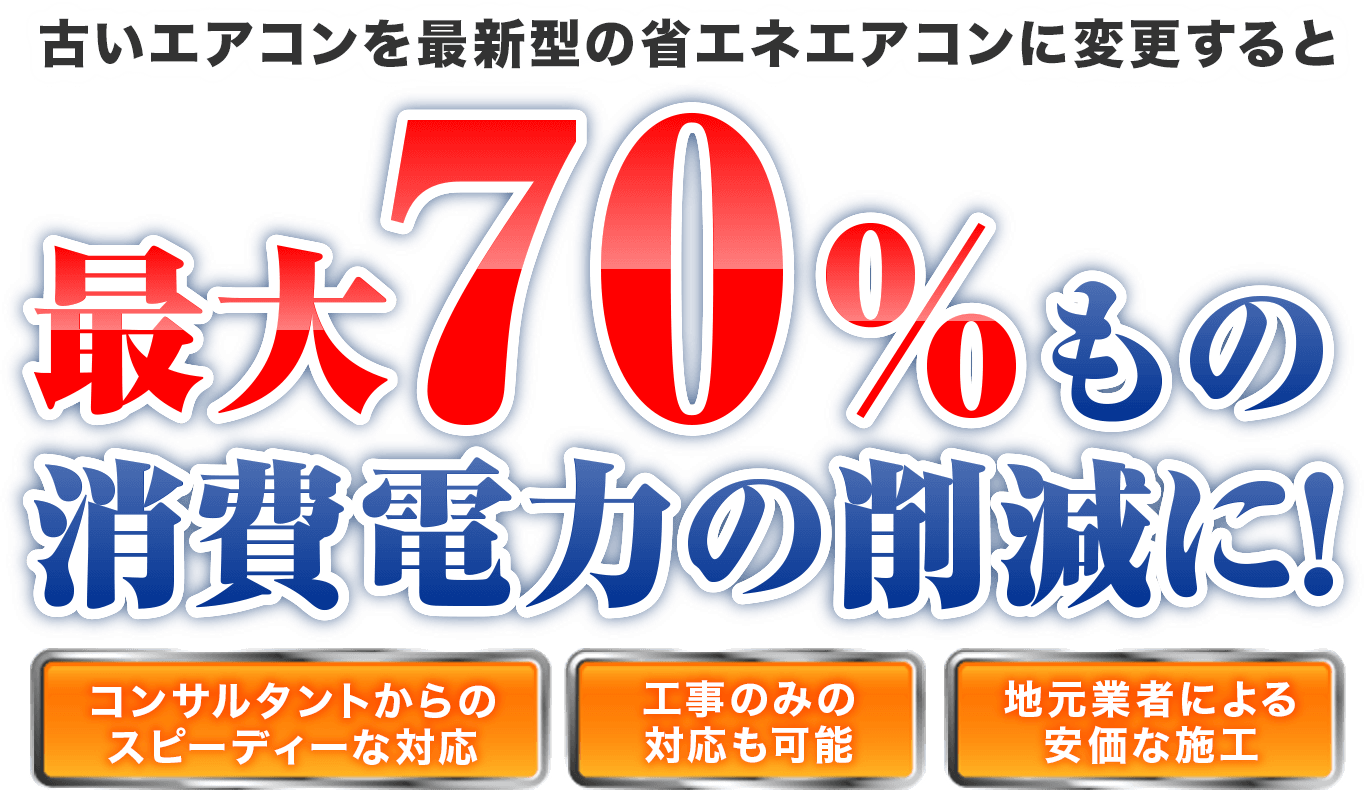 古いエアコンを最新型の省エネエアコンに変更すると最大70%もの消費電力の削減に！
