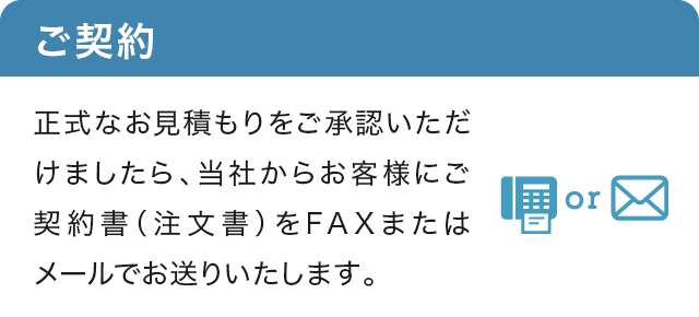 6.ご契約 ご契約書（注文書）をFAXまたはメールでお送りいたします